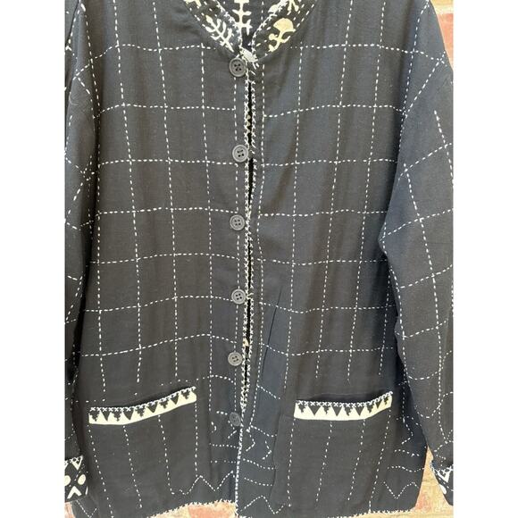 Sam Hilu Art to Wear‎ Jacket Reversible Tribal Button Up Women’s XL Black Cream - Picture 11 of 14